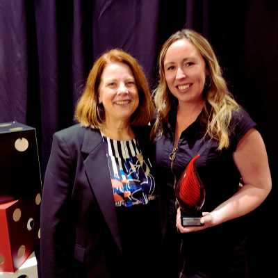 Michele Fisher with Jamie Edge from Choices Shelter & Support Services - Winner of Non-Profit Of the Year